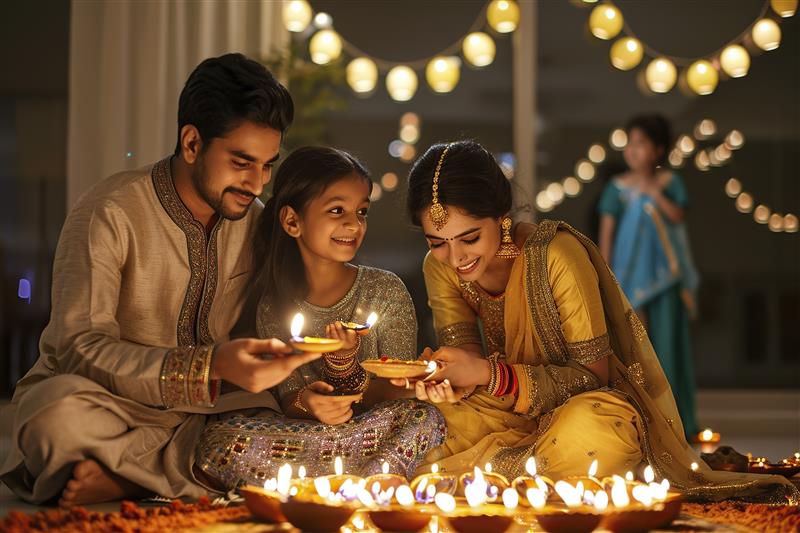 celebration happy diwali festival with family